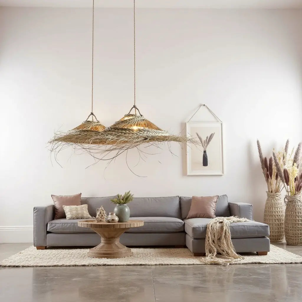 Oversized Palm Leaf Pendant Light – Three-Tiered Handwoven Ceiling Lamp image 4