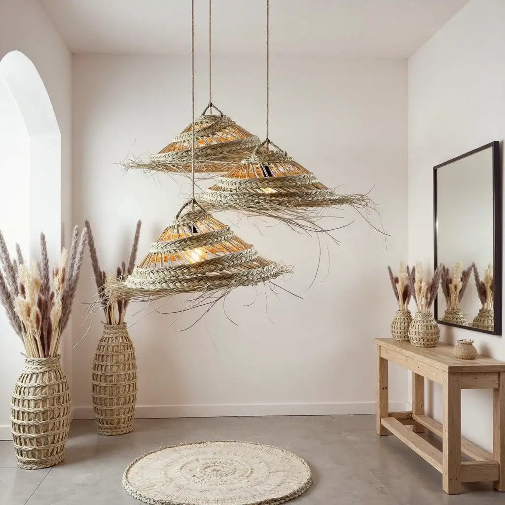 Oversized Palm Leaf Pendant Light – Three-Tiered Handwoven Ceiling Lamp image 5