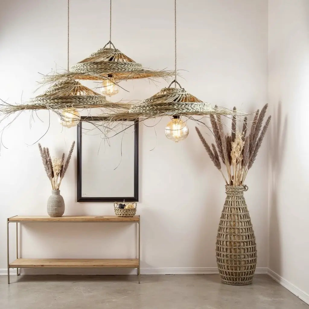 Oversized Palm Leaf Pendant Light – Three-Tiered Handwoven Ceiling Lamp image 6