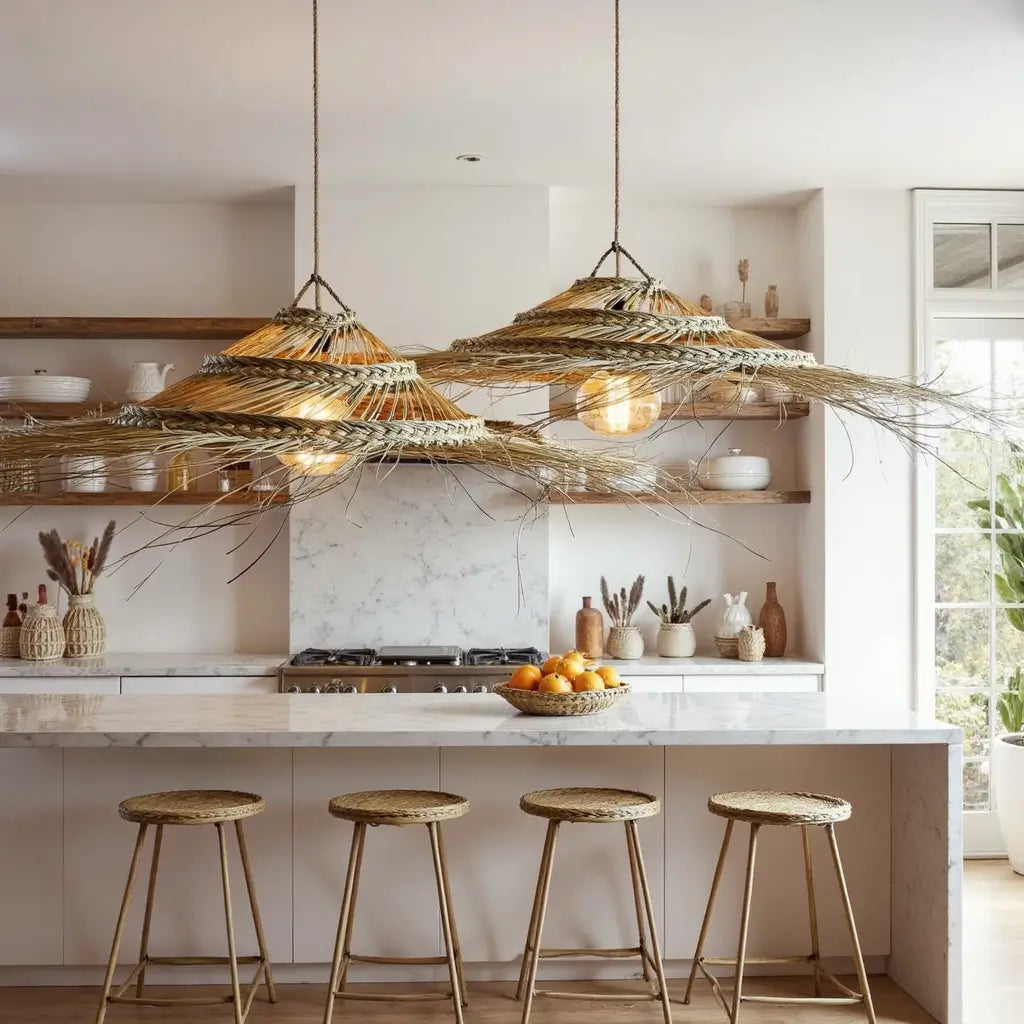 Oversized Palm Leaf Pendant Light – Three-Tiered Handwoven Ceiling Lamp image 8