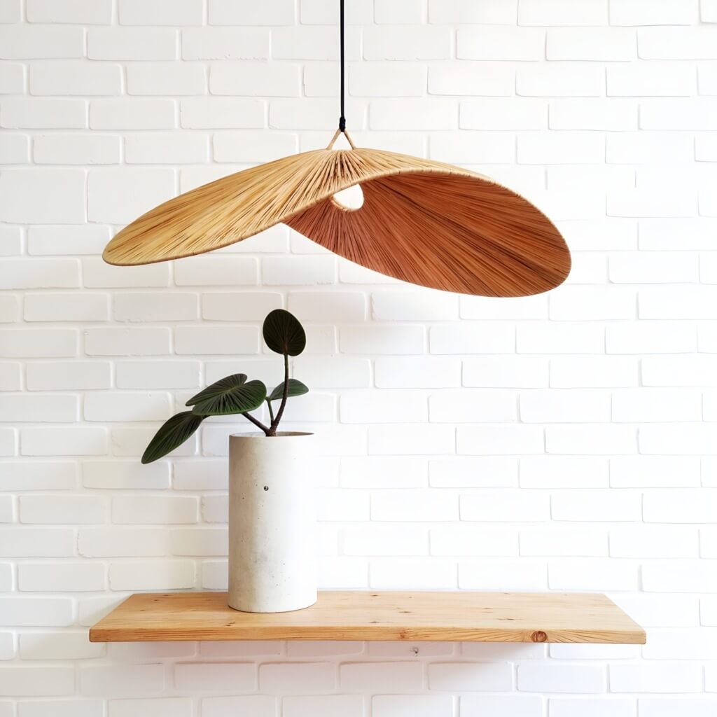 Wood Veneer Butterfly Pendant Light – Handwoven Natural Ceiling Lamp 22″ image