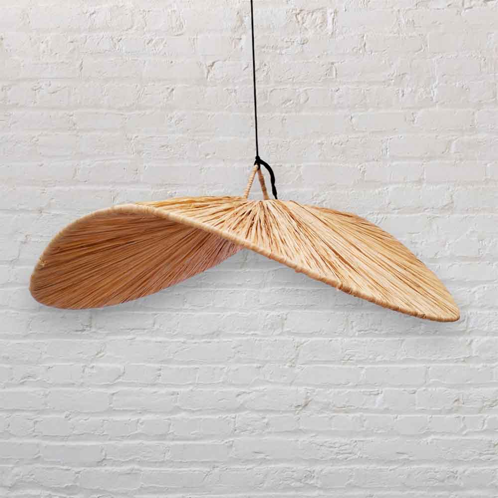 Wood Veneer Butterfly Pendant Light – Handwoven Natural Ceiling Lamp 22″ image 2