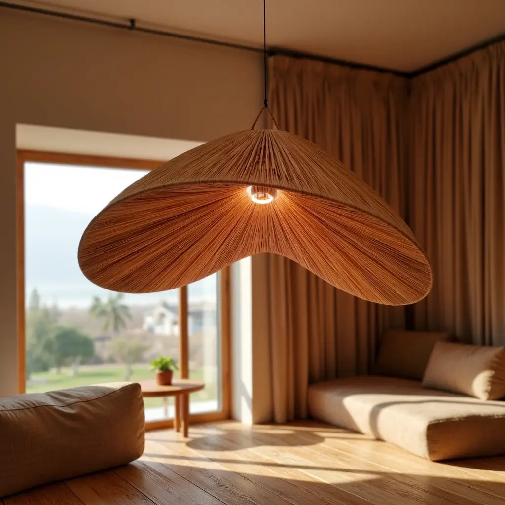 Wood Veneer Butterfly Pendant Light – Handwoven Natural Ceiling Lamp 22″ image 6