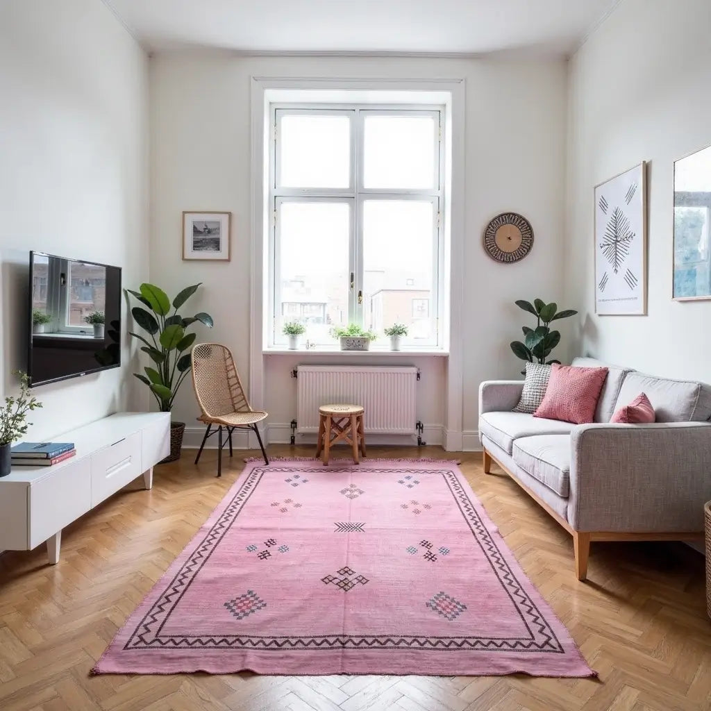 Pink Moroccan Sabra Rug 3×5 – Handwoven Cactus Silk Wall Hanging image 2