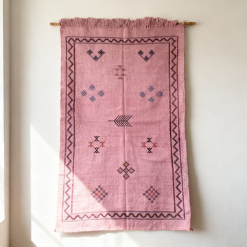 Pink Moroccan Sabra Rug 3×5 – Handwoven Cactus Silk Wall Hanging image