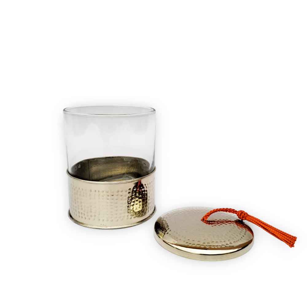 Moroccan Set of 3 Hand Hammered Glass Jars with Brass Lid – Gold & Silver image 5