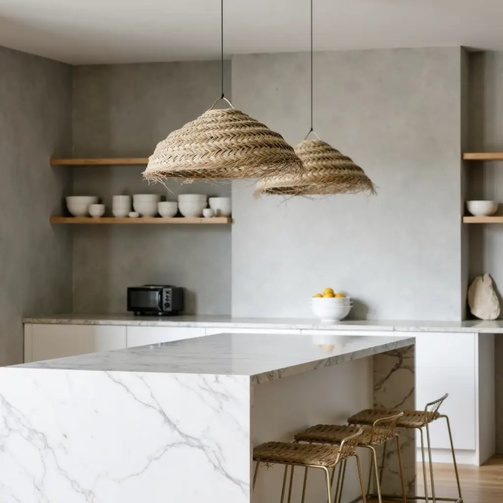 Handwoven Palm Leaf Dome Lampshade – Artisanal Boho Pendant Light image 9