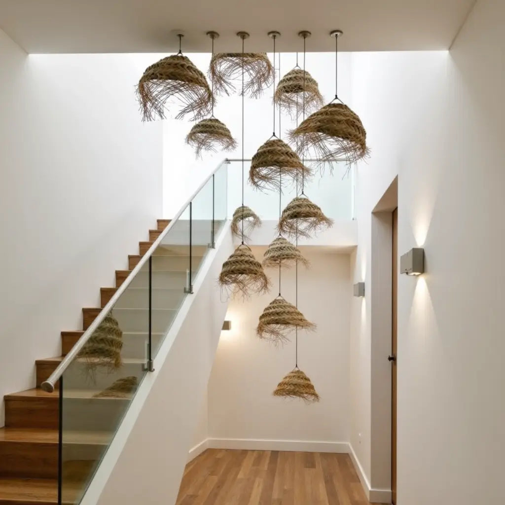 Handwoven Palm Leaf Dome Lampshade – Artisanal Boho Pendant Light image 8