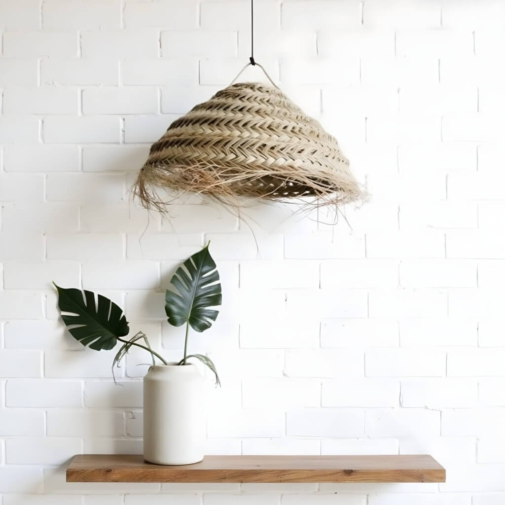 Handwoven Palm Leaf Dome Lampshade – Artisanal Boho Pendant Light image