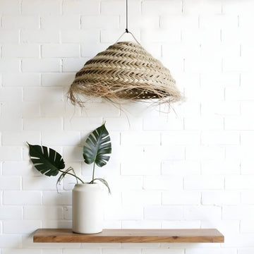 Handwoven Palm Leaf Dome Lampshade – Artisanal Boho Pendant Light image