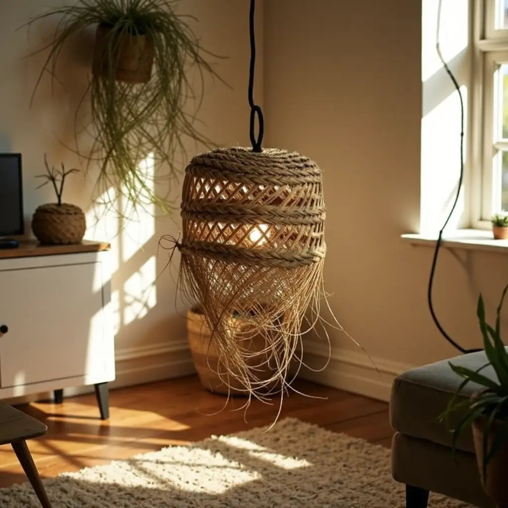 Handwoven Straw Pendant Light – Bohemian Hanging Lamp with Fringe image 8