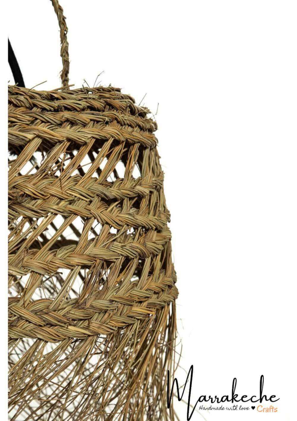 Handwoven Straw Pendant Light – Bohemian Hanging Lamp with Fringe image 2