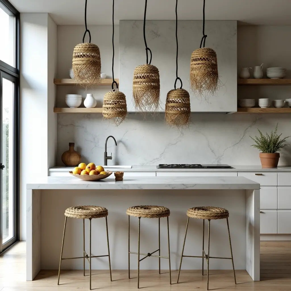 Handwoven Straw Pendant Light – Bohemian Hanging Lamp with Fringe image 4