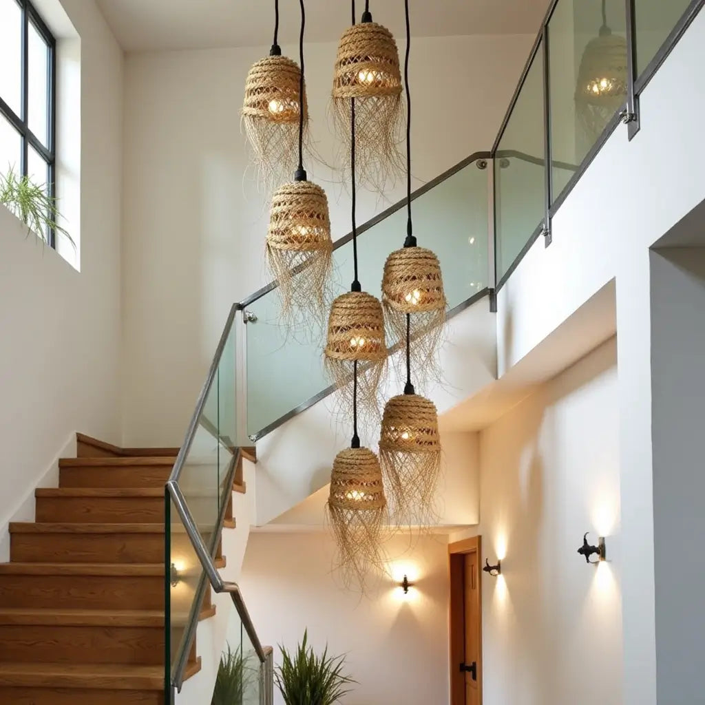 Handwoven Straw Pendant Light – Bohemian Hanging Lamp with Fringe image 5