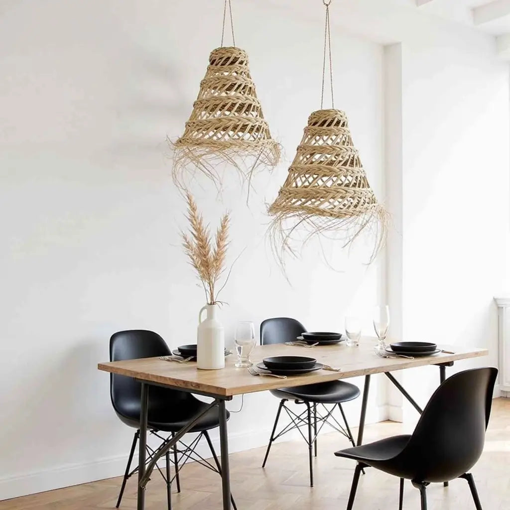 Handwoven Straw Pendant Light 17″ – Natural Fiber Lampshade with Fringe image 10