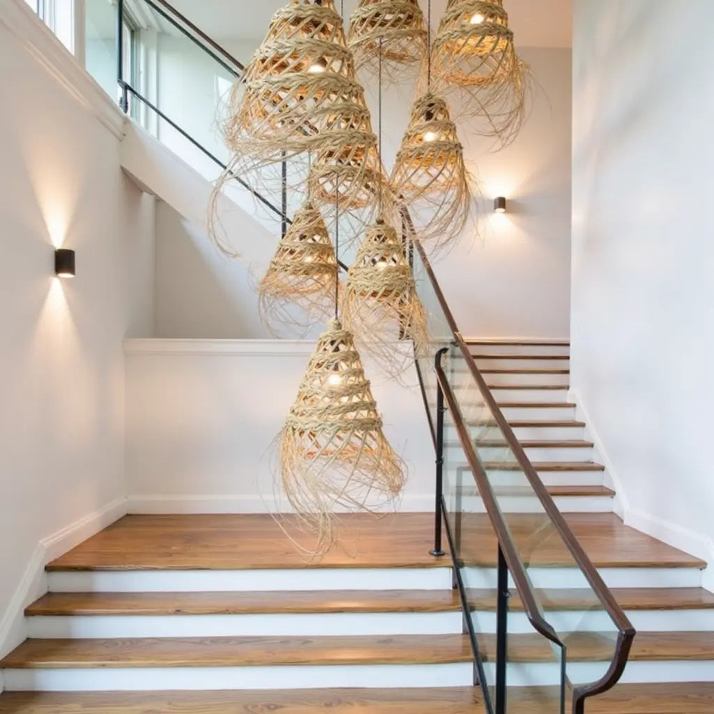 Handwoven Straw Pendant Light 17″ – Natural Fiber Lampshade with Fringe image 9