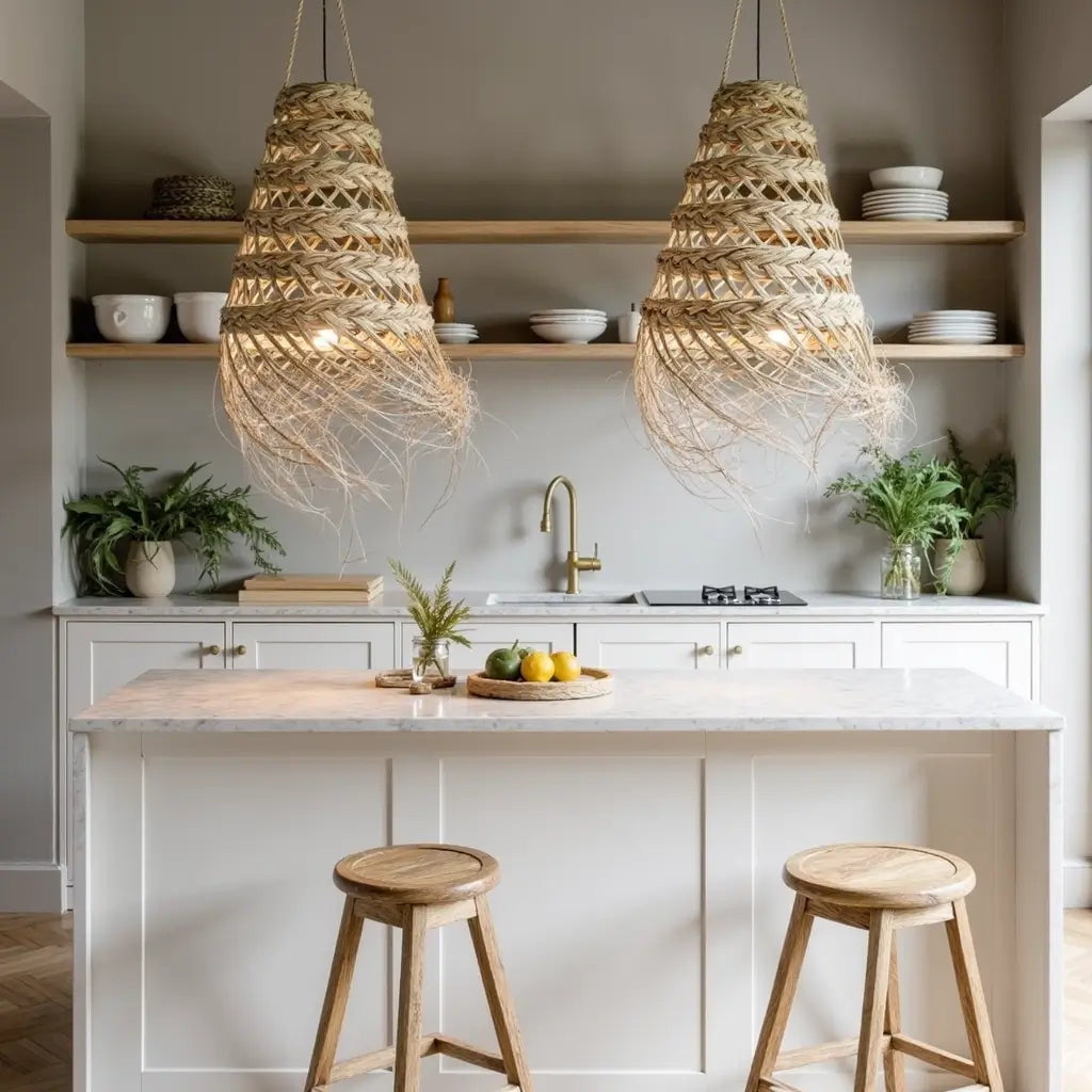 Handwoven Straw Pendant Light 17″ – Natural Fiber Lampshade with Fringe image 7