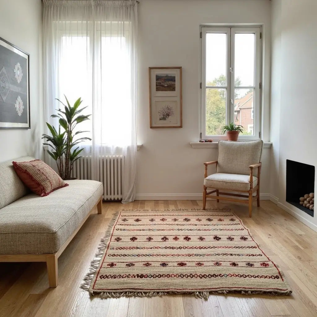 Handwoven Straw Runner Rug with Berber Embroidery – 40×75 Inches image 4