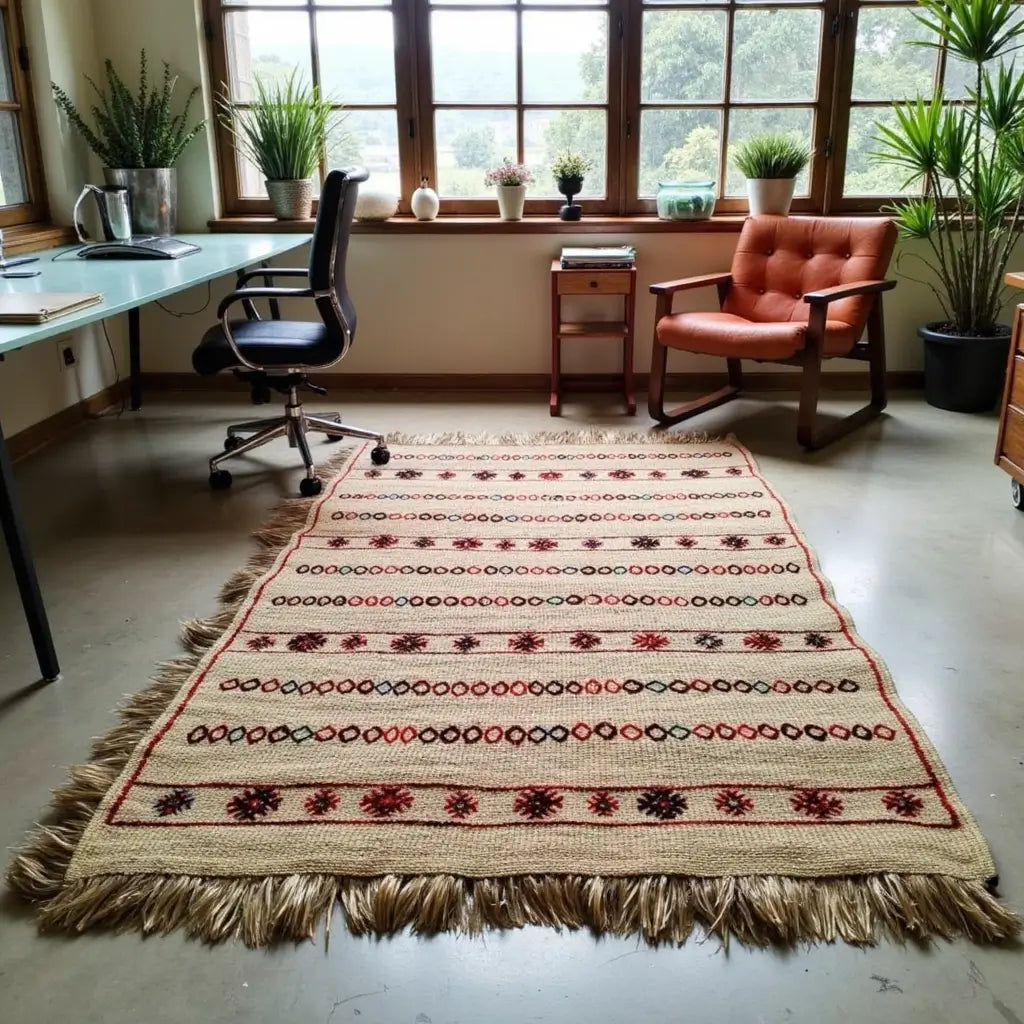 Handwoven Straw Runner Rug with Berber Embroidery – 40×75 Inches image 3
