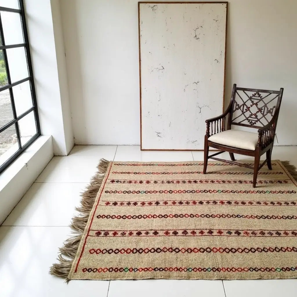 Handwoven Straw Runner Rug with Berber Embroidery – 40×75 Inches image 2