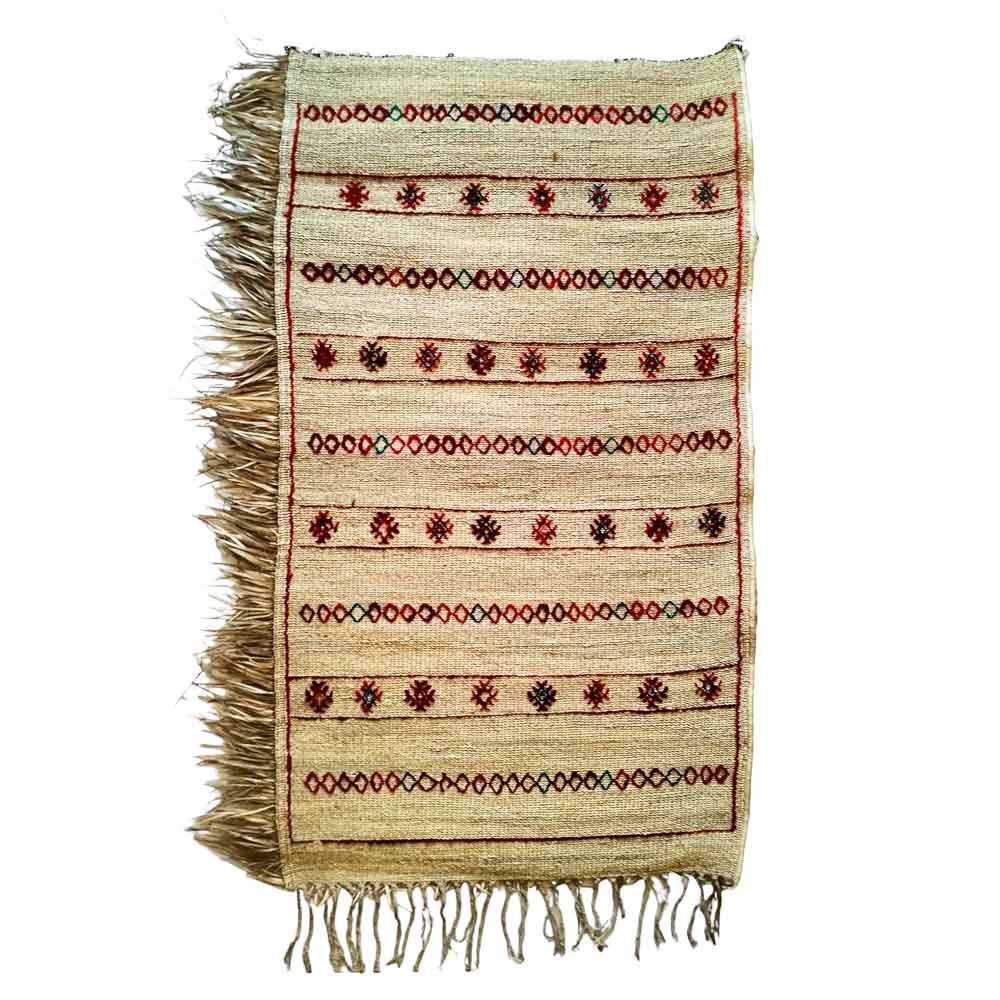 Handwoven Straw Runner Rug with Berber Embroidery – 40×75 Inches image