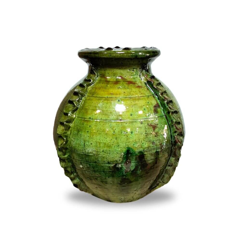 Traditional Ceramic Vase with Raised Patterns – Handmade Green Pottery 30cm image 7