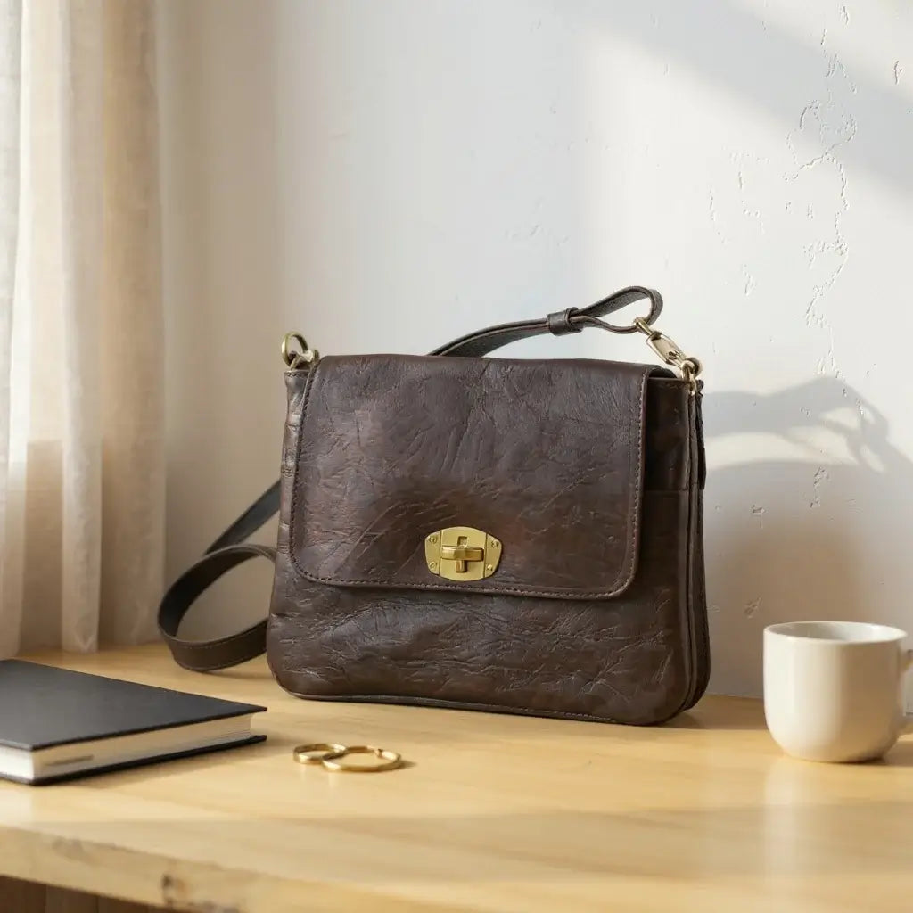 Dark Brown Leather Crossbody Bag – Handcrafted Messenger Purse image 3