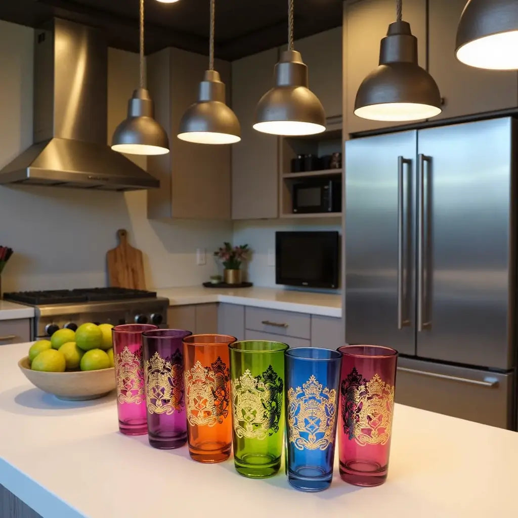 Royal Moroccan Tea Glasses Set – Multicolor with Gold Emblem (Set of 6) image 5