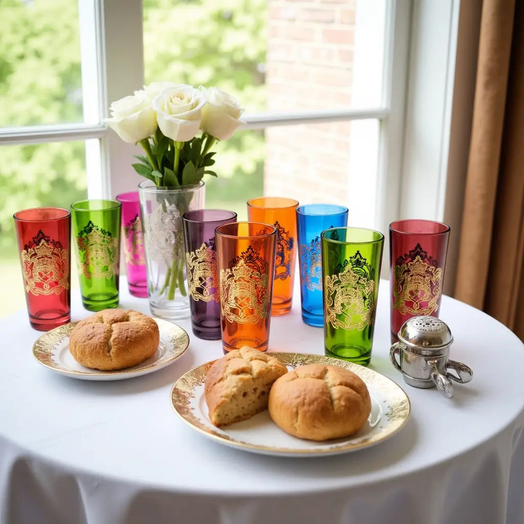 Royal Moroccan Tea Glasses Set – Multicolor with Gold Emblem (Set of 6) image 3