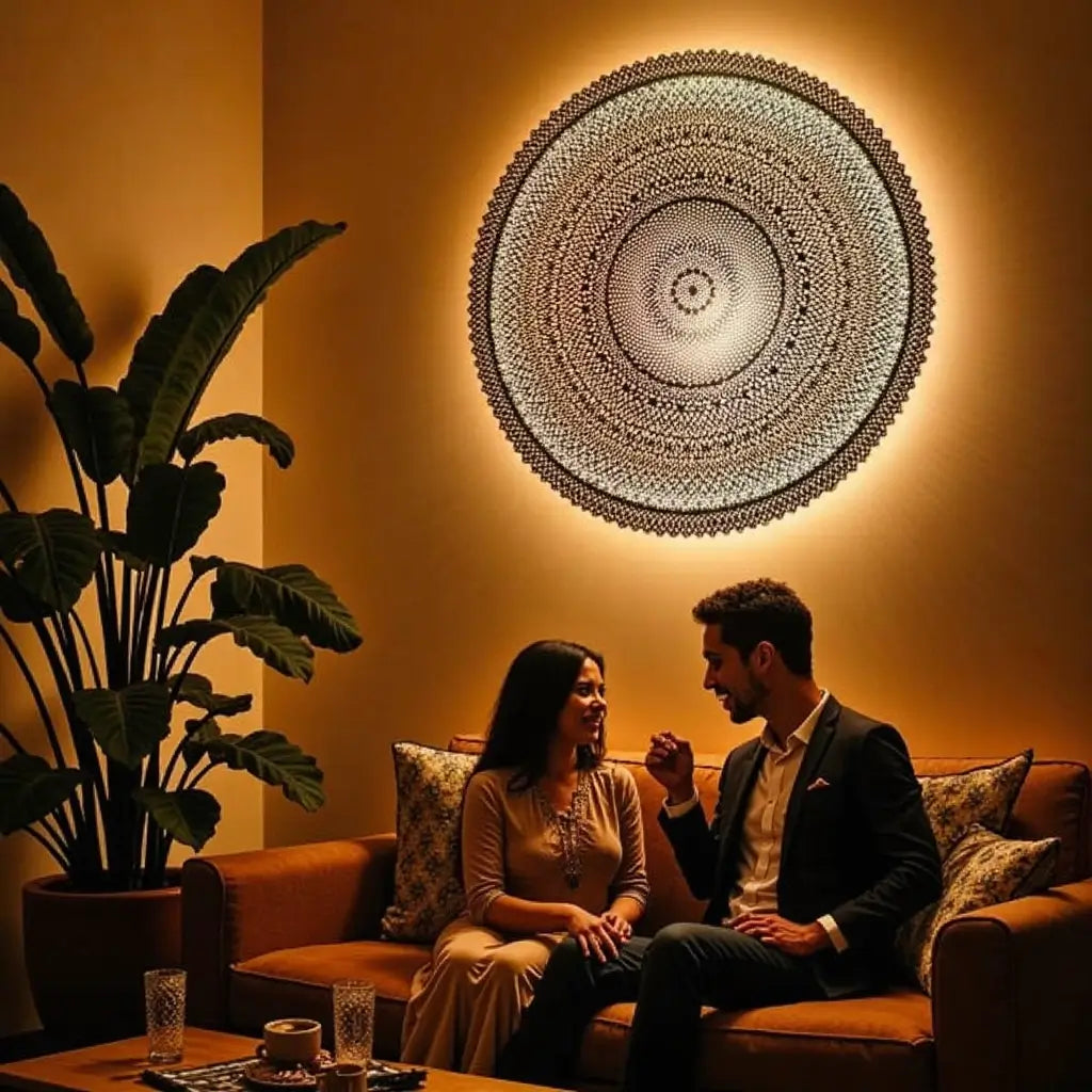 Round Brass Pendant Light Extra Large – Hand-Engraved Geometric Dome Shade image 7