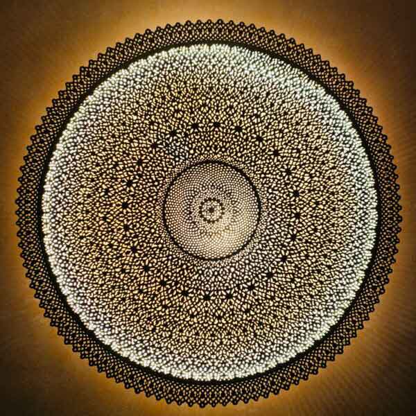 Round Brass Pendant Light Extra Large – Hand-Engraved Geometric Dome Shade image