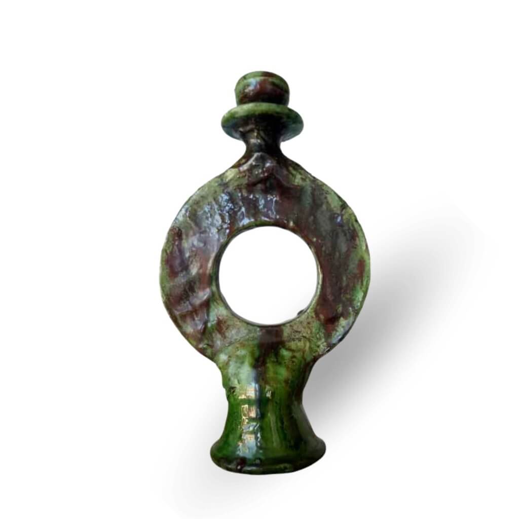 Handmade Round Green Pottery Candlestick from Tamegroute – 11.8″ image