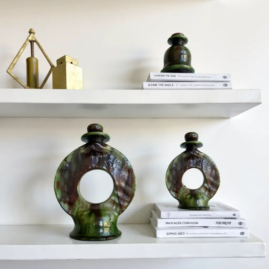 Handmade Round Green Pottery Candlestick from Tamegroute – 11.8″ image 4