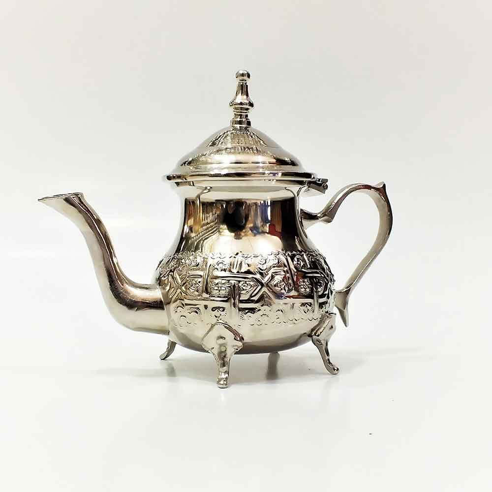 Silver Engraved Teapot – Handcrafted Brass Tea Service with Mirror Finish image