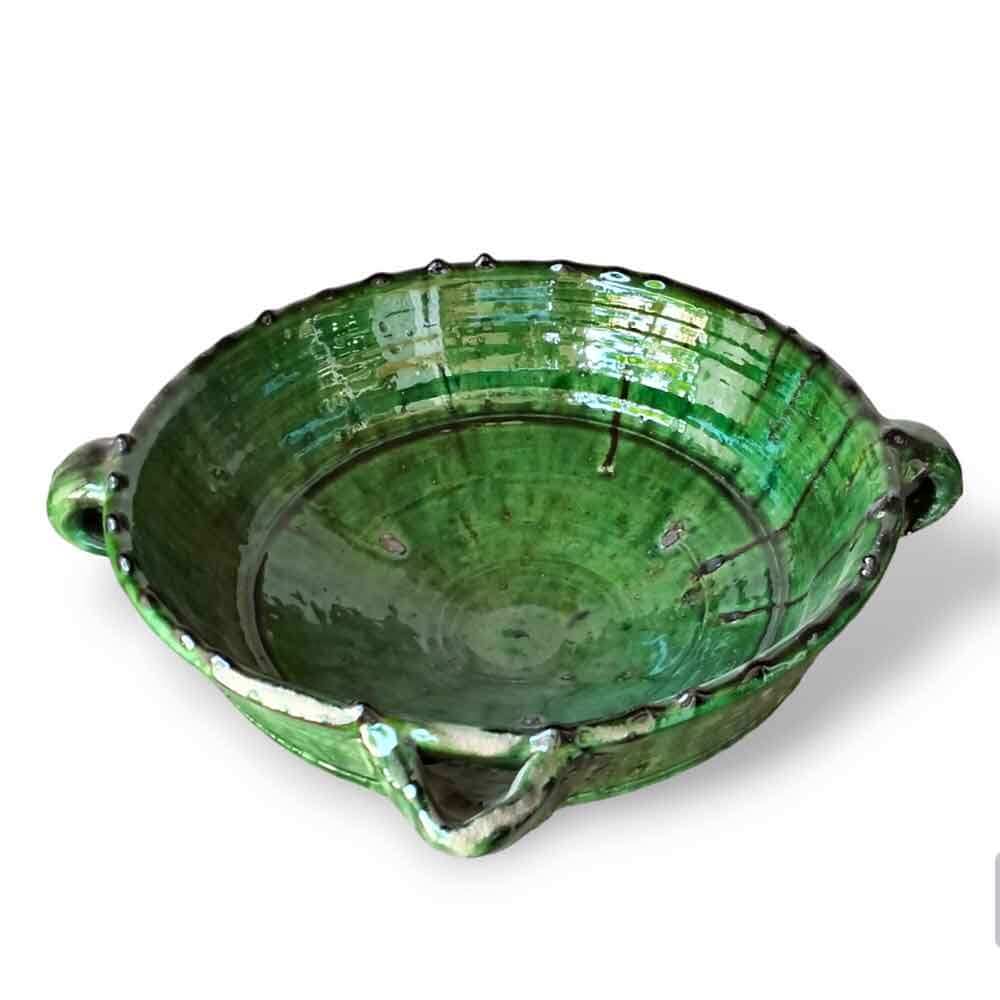 Handmade Tamegroute Green Ceramic Bowl with Handles – Large 12″ Serving Dish image 3