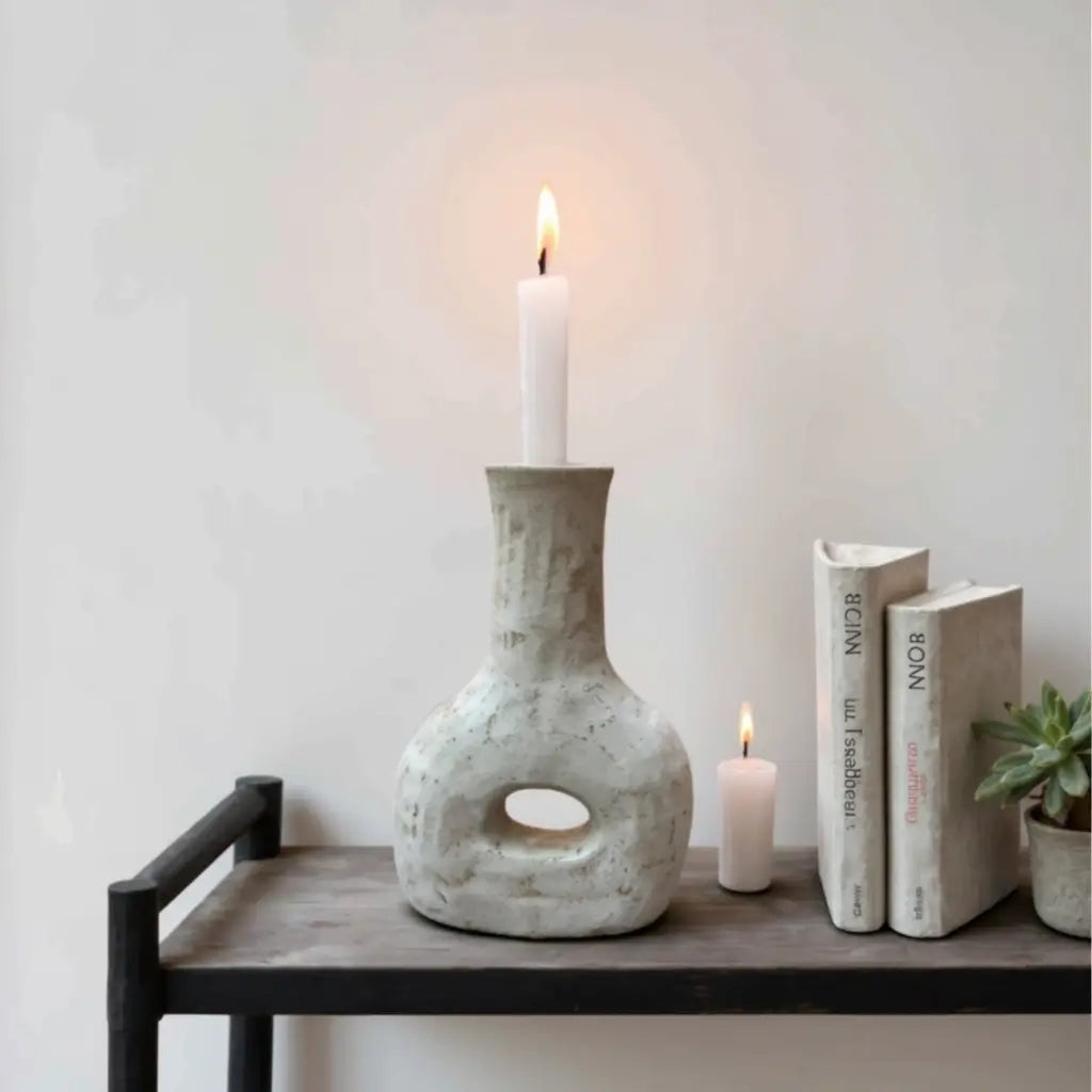 Tamegroute Ceramic Candle Holder Bottle 14″ – Handcrafted Gray Pottery image 6