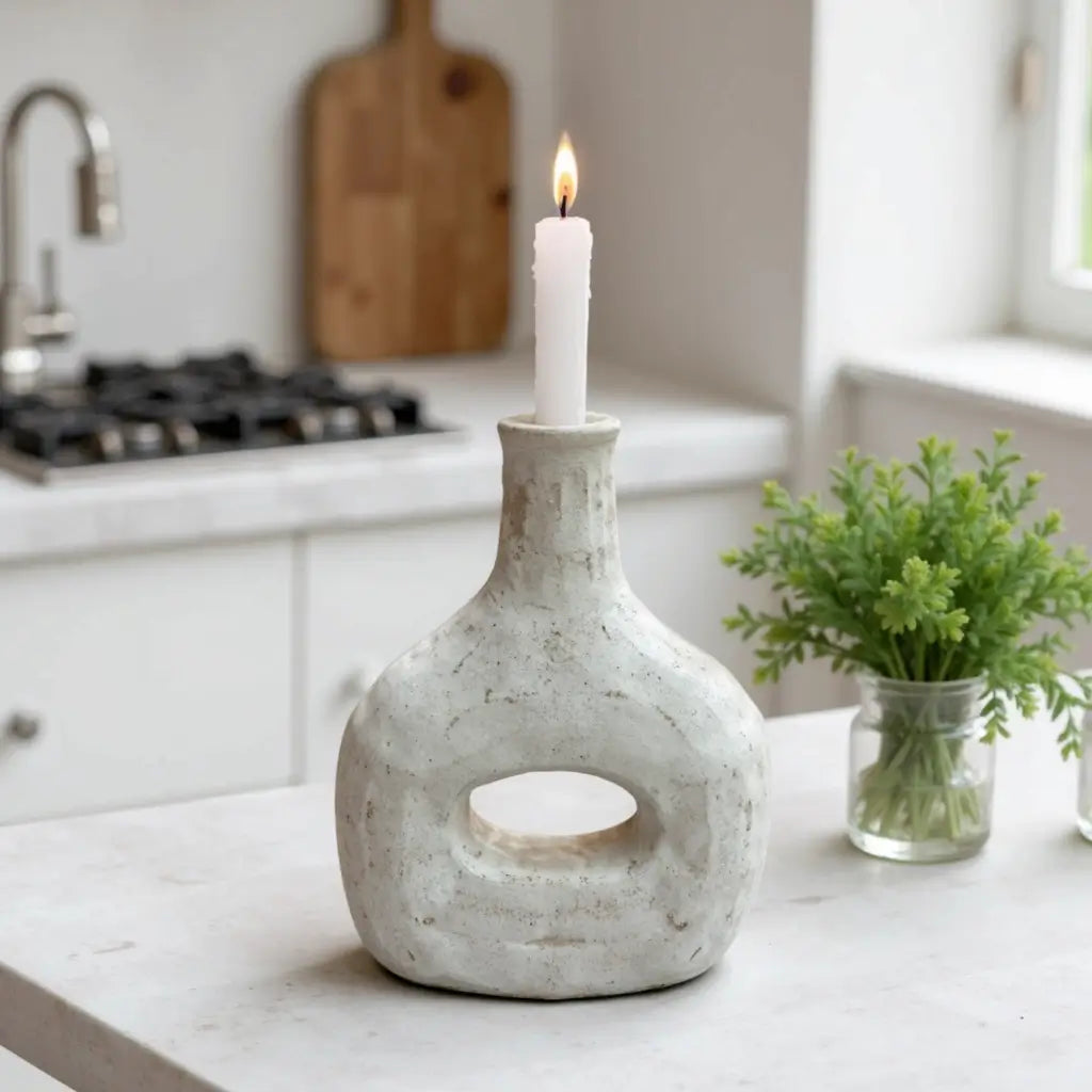 Tamegroute Ceramic Candle Holder Bottle 14″ – Handcrafted Gray Pottery image 5