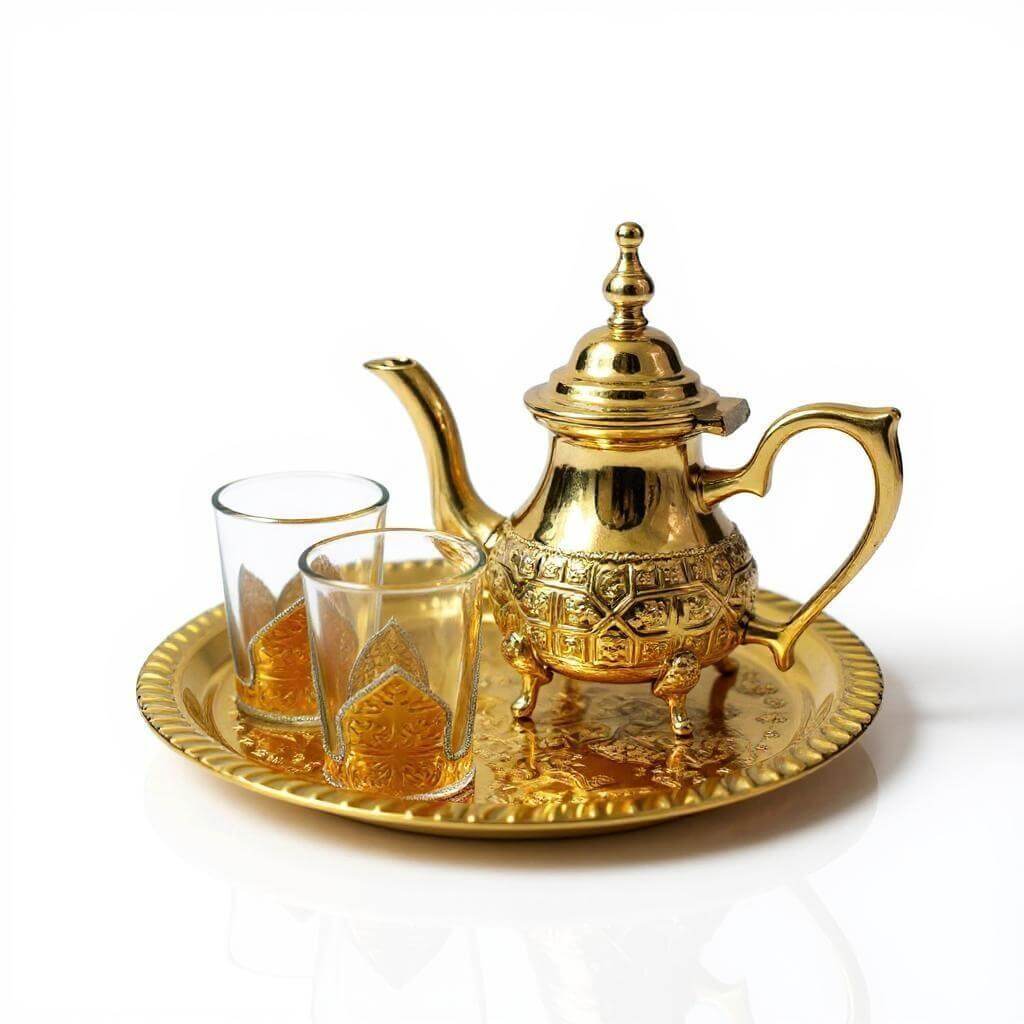 Brass Mini Tea Set – Handcrafted 2 Glass Service with Ornate Tray image