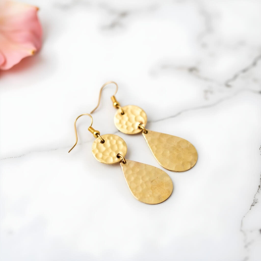 Hammered Brass Drop Earrings – Gold Teardrop Design image
