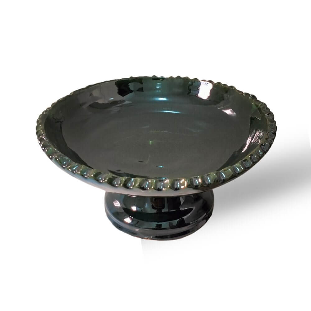Handcrafted Tamegroute Ceramic Cake Stand with Scalloped Edge, 24cm image 4