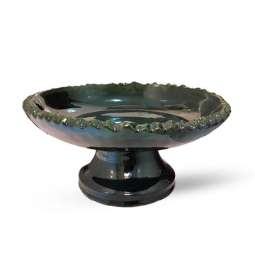 Handcrafted Tamegroute Ceramic Cake Stand with Scalloped Edge, 24cm image