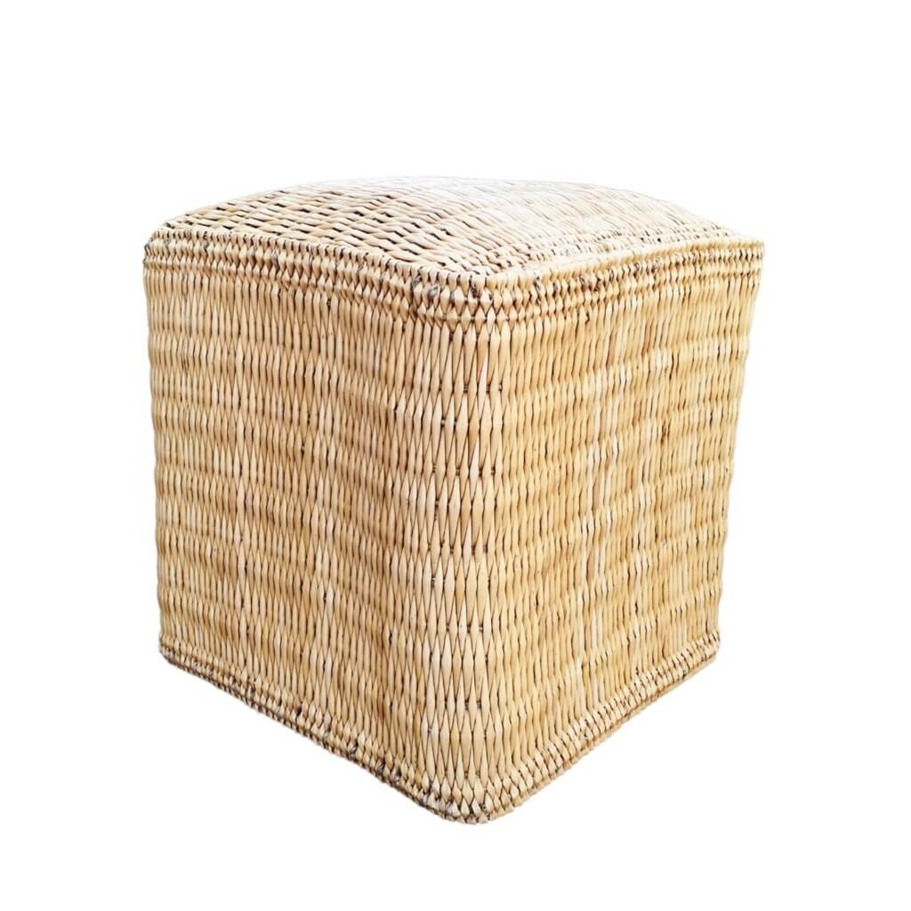 Handwoven Square Straw Ottoman Pouf – Natural Fiber Indoor/Outdoor Footstool image