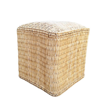 Handwoven Square Straw Ottoman Pouf – Natural Fiber Indoor/Outdoor Footstool image