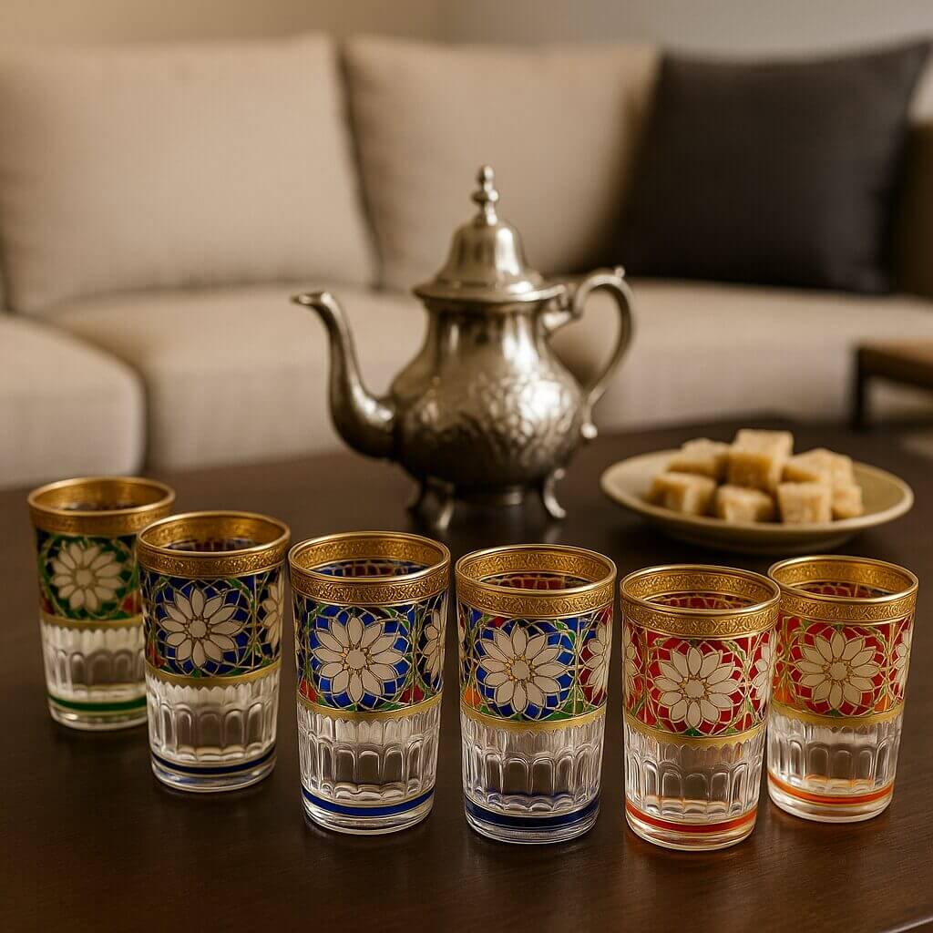 Radiant Medina Mosaic Tea Glasses Set (6 pcs) – Hand-Painted Elegance image 3