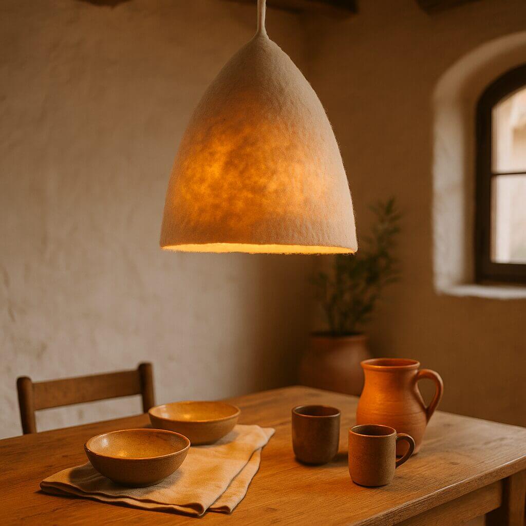 Handmade Boiled Wool Pendant Lampshade – Beige (35 cm Ø × 48 cm H, 90 cm Suspension) image 2