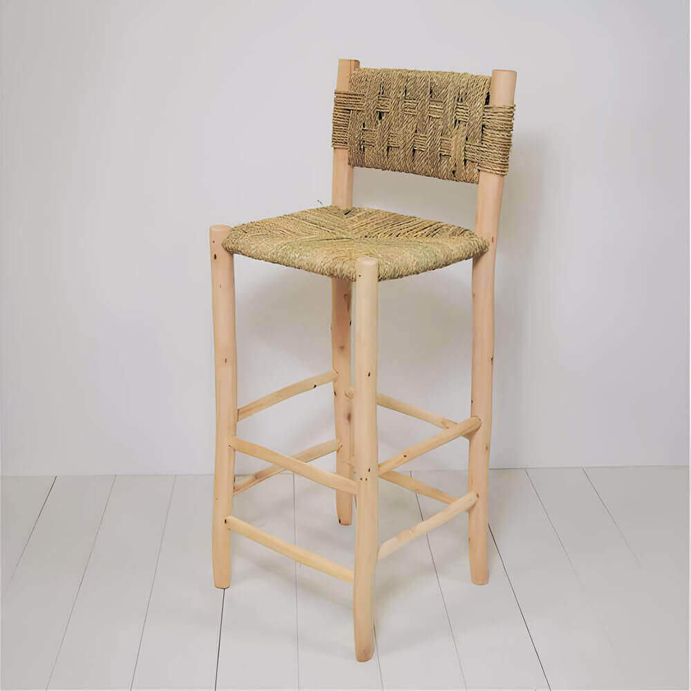 Handwoven Leather Bar Stool – Moroccan Cowhide Counter Chair image 7