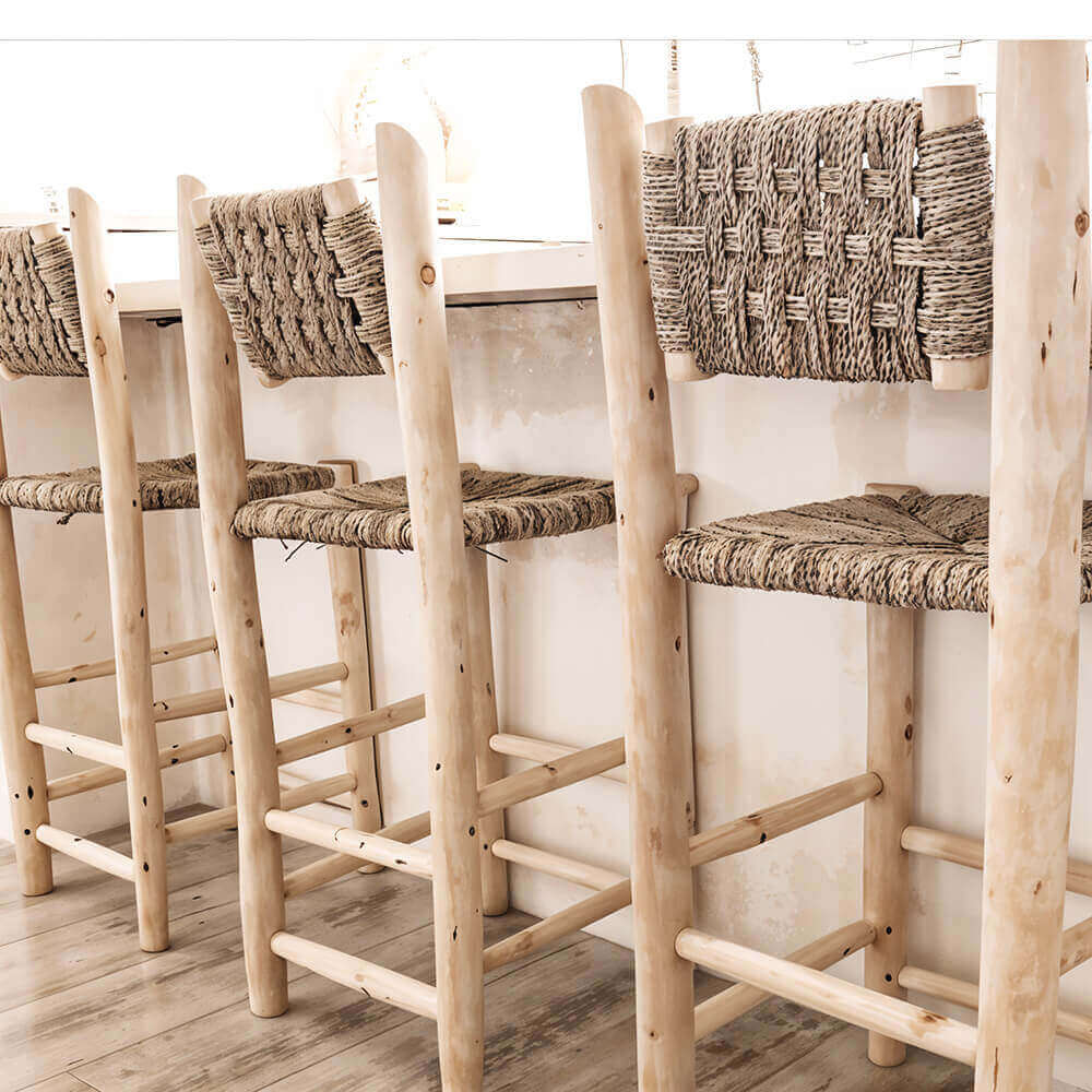 Handwoven Palm Leaf Bar Chair – Artisanal Lemon Wood Counter Stool image 14