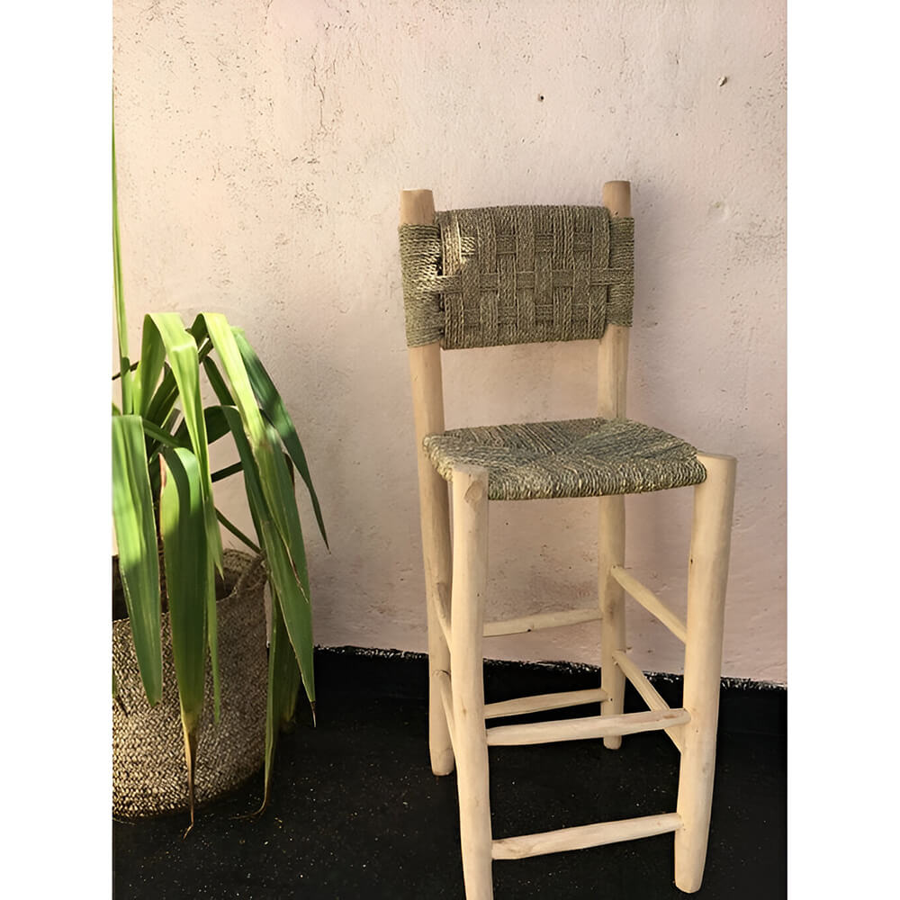 Handwoven Palm Leaf Bar Chair – Artisanal Lemon Wood Counter Stool image 9