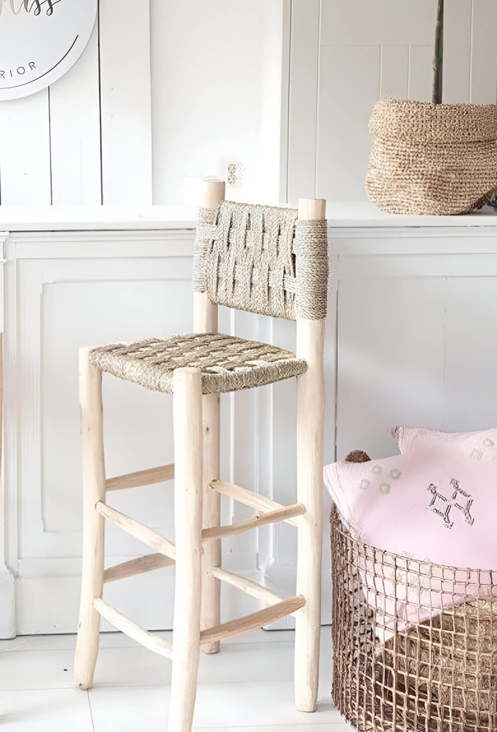 Handwoven Palm Leaf Bar Chair – Artisanal Lemon Wood Counter Stool image 10