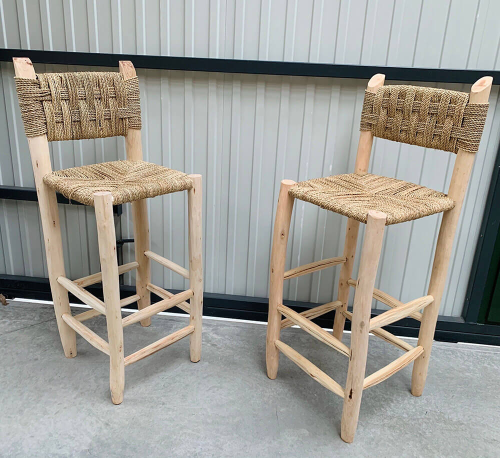 Handwoven Palm Leaf Bar Chair – Artisanal Lemon Wood Counter Stool image 6